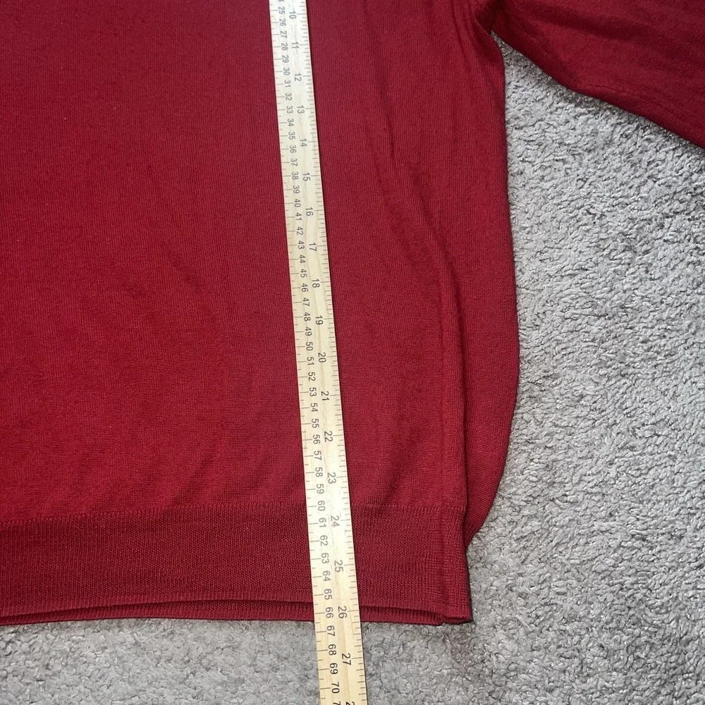 Polo Ralph Lauren Sweater Mens L Custom Fit Red V Neck Merino Wool Pullover‎
